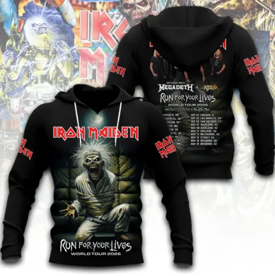 Discover 1Iron Maiden1 2026 Tour Run For Your Lives 3D Printed Hoodie