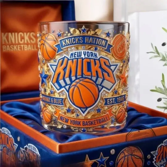 Discover Knicks Orange Blue Est 1946 Whiskey Glass