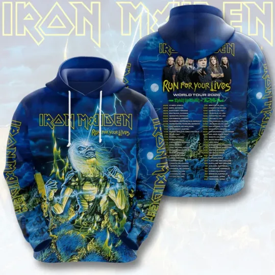Discover 1Iron Maiden1 2026 World Tour Run For Your Lives 3D Hoodie