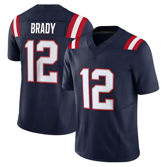 Discover Men's New England Jersey #12Tom Brady Navy