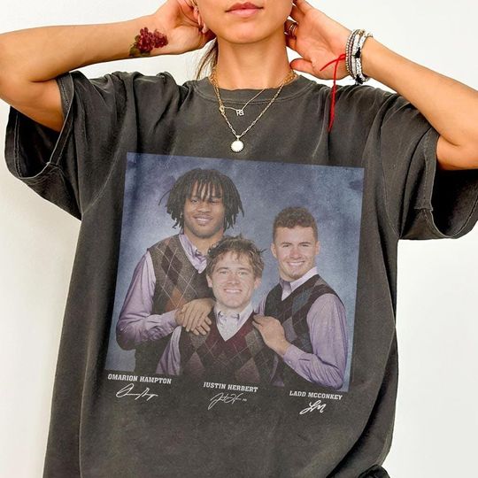 Discover Ladd McConkey Justin Herbert Omarion Hampton Football Shirt, Los Angeles Step Bros Tee, Funny Football Gift Unisex