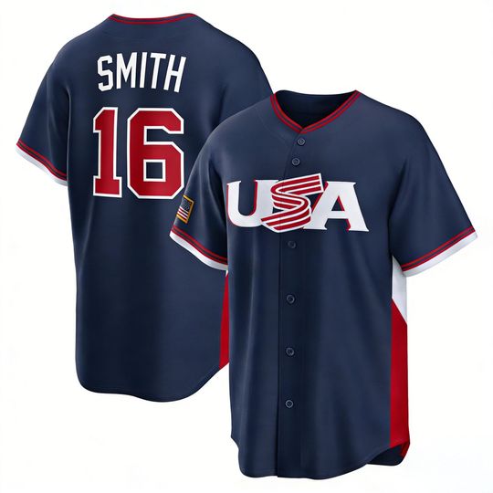 USA Baseball Will Smith Jersey,Navy 2026 World Baseball Classic,Fan Name Number Shirt,Men/Youth Size,Custom Jersey