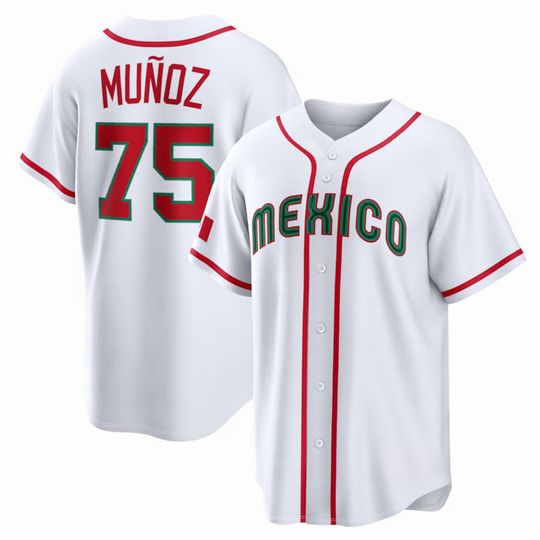 Discover Mexico Baseball Andrs Muoz Jersey,White 2026 World Baseball Classic