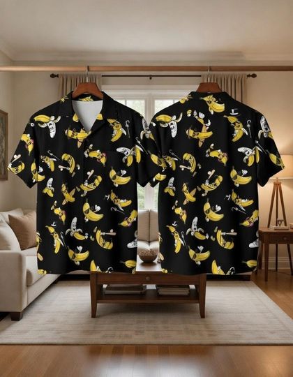 Discover Cartoon Banana Hawaiian Shirt, Funny Fruit Aloha Button Down, Summer Beach Party Shirt