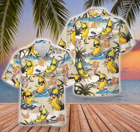 Discover Banana Hawaii Shirt, Surfing And Skateboard Bananas Tropical Hawaii Shirt, Tropical Fruit Button Shirt, Cool Banana Lover Unisex Shirt