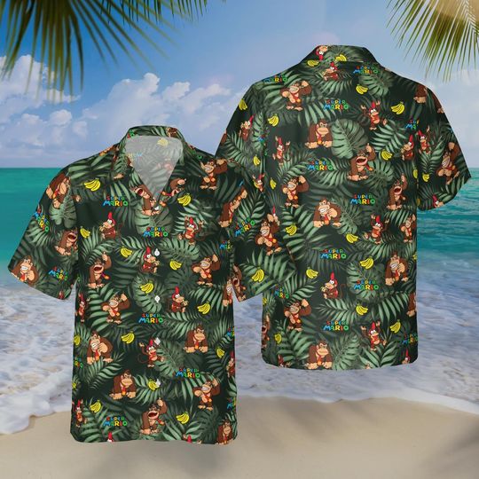 Donkey Kong Banana Hawaiian Shirt, Super Mario Character Shirt, Video Game Tropical Outfit