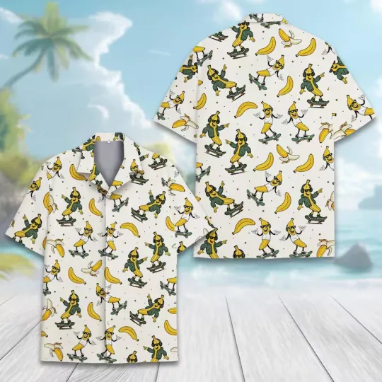 Discover Funny Banana Skateboard Hawaiian Shirt for Men Women Youth, Tropical Fruit Summe