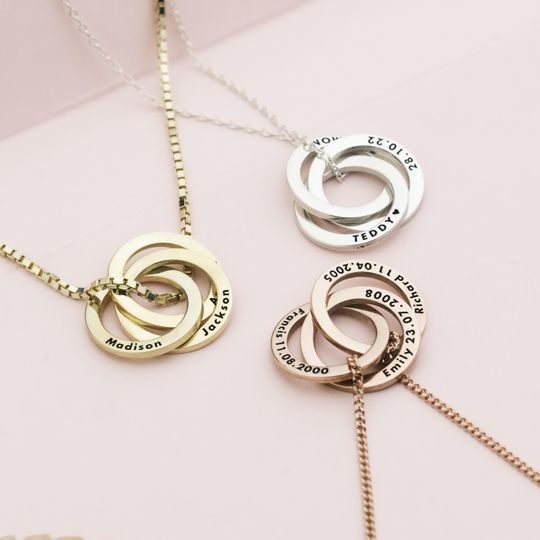 Custom Russian Rings, Personalized Family Necklace, Interlocking Circle Necklace, Kids Name Ring, Linked Ring Necklace, Gifts for Mom