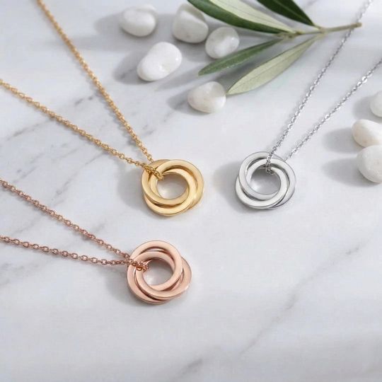 Multiple Linked Ring Necklace, Family Name Necklace, Personalized Interlocking Circle Necklace, Kids Name Necklace, Gifts for Mom Grandma