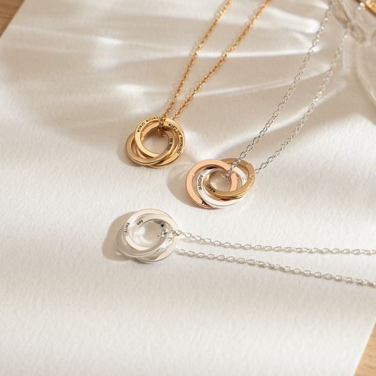 Interlocking Circle Necklace, Russian Ring Necklace, Family Name Necklace, Friendship Jewelry, Birthday Gift for Mom