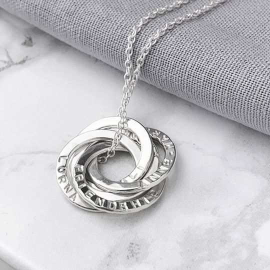 Personalised Necklace | Interlocking Circle Family Necklace | Hand Stamped Name Necklace