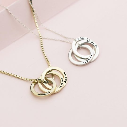 Personalized Family Interlocking Circle Necklace with Custom Rings