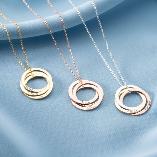 Interlocking Circle Necklace Multi Circle Name Necklace Custom Eternity Pendant Kids Name Necklace for Grandma
