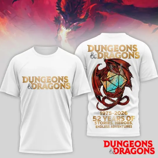 Discover Dungeons & Dragons 1975-2026 52 Years Of Stories, Heroes 3D T-Shirt