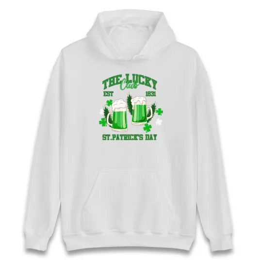 Discover Lucky Club St Patrick's Day Hoodie Irish Beer Shamrock Unisex Gift