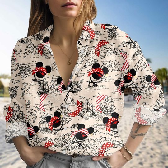 Discover Pirate Blouse Shirt, Pirate Mouse Button Women Shirt, Cartoon Women Top, Women Blouse Top, Gift for Disney Fan