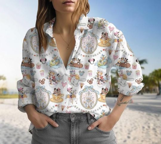 Mickey and Friends Blouse for Women, Disney Cartoon Mickey Minnie Shirt, Magic Kingdom Gift