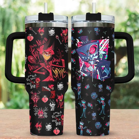Hazbin Hotel 40oz Tumbler, Alastor And Vox Stainless Steel Tumbler, Hazbin Hotel Movie Tumbler With Handle, Gift For Movie Fan