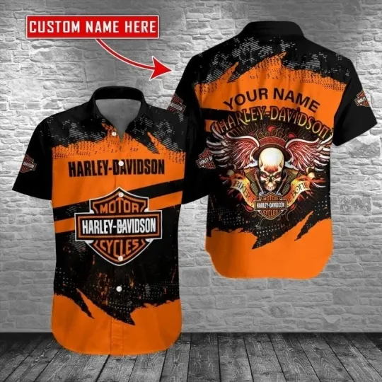 Discover Personalized Harley Motor Racing Davidsonn Hawaiian Button Down Shirt Size S-5Xl