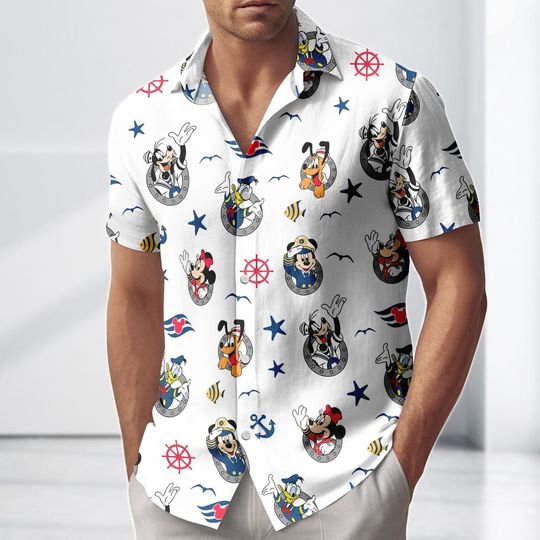 Discover Mickey and Co Cruise Hawaiian Shirt and Shorts, Disney Cruise Summer Gift for Men