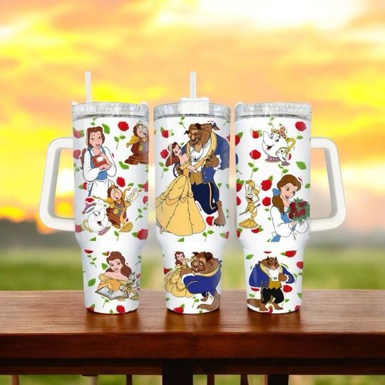 Discover Movies, Characters, Beauty and the Beast, Cartoon ,40oz Tumbler, Tumbler With Lid and Straw,Perfect Gift
