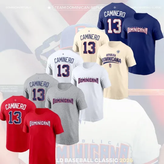 Discover Junior Caminero #13 Dominican Republic 2026 World Baseball Name & Number