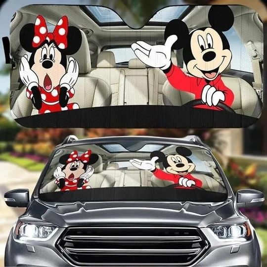 Discover Mickey And Minnie Car Sun Shade, Disneyland Mouse Auto Sunshade, Mickey And Minnie Car Accessory, Cute DisneyFamily Trip Sunshade