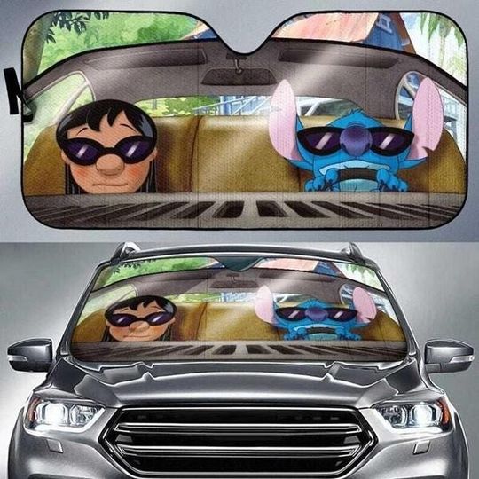 Discover Lilo And Stitch Car Sun Shade, DisneyTrip Auto Sun Shade, Cute Stitch Car Decoration, Funny Cartoon Windshield Cover, Car Accessories