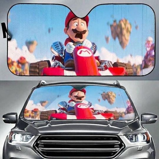 Super Mario Car Sunshade, Mario Kart Video Game Car Windshield, Epic Mario World Car Accessory,Super Mario Movie Car Decor, Mario Lover Gift