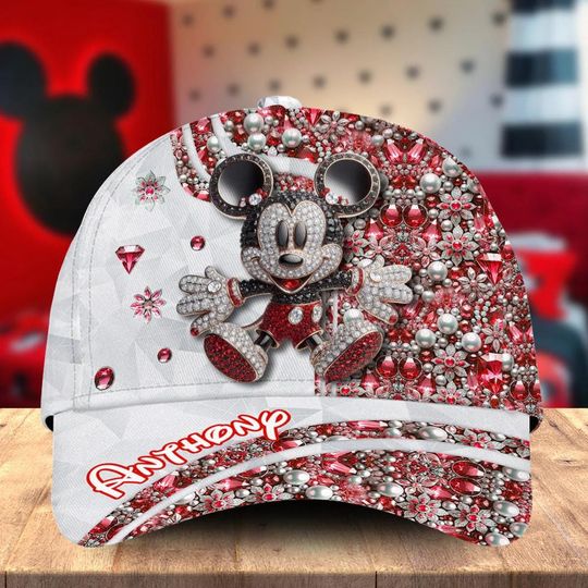 Discover Personalized Crystal Mouse Classic Cap, Red Cartoon Mouse Diamond Baseball Hat, Disneyland Trip Hat, Gift for Her Him Friend ipatudsn20148