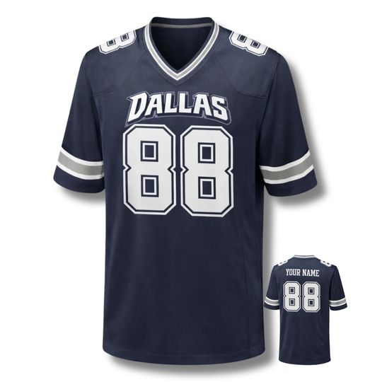 Discover Dallas Fan Football Jersey Custom Name 88, Navy Football Style Shirt, Game Day Gift