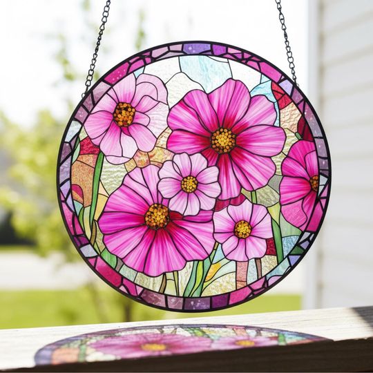 Discover Personalized Birth Month Flower Stained Glass Suncatcher, Custom Floral Window Hanging, Mother's Day Gift for Mom Grandma