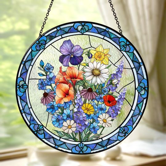 Personalized Mama Garden  Suncatcher, Custom Birth Flower Window Hanging, Mothers Day Gift, Gift for Grandmother