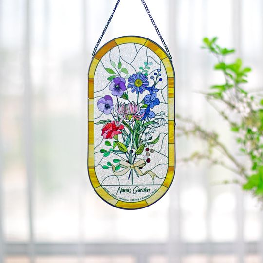 Discover Family Birth Flower Bouquet Birth Month Flowers Personalized Stained Glass Window Hangings Personalized Birth Flower Gift Mothers Day Gift