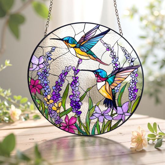 Discover Hummingbird Stained Glass Suncatcher, Mother's Day Gift for Mom Grandma, Window Hanging Bird Art, Sympathy Memory Gift, Spring Decor