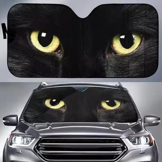 Discover Black Cat Car Sun Shade, Pet Lover Car Shades For Windshield, Cat Mom Dad Car Windshield Cover, Cat Eyes Car Decoration