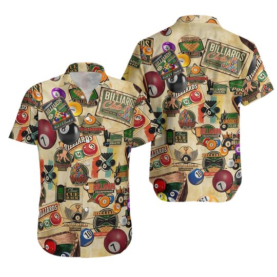 Vintage Billiard Hawaiian Shirt: Retro Aloha Pool Player Button Down