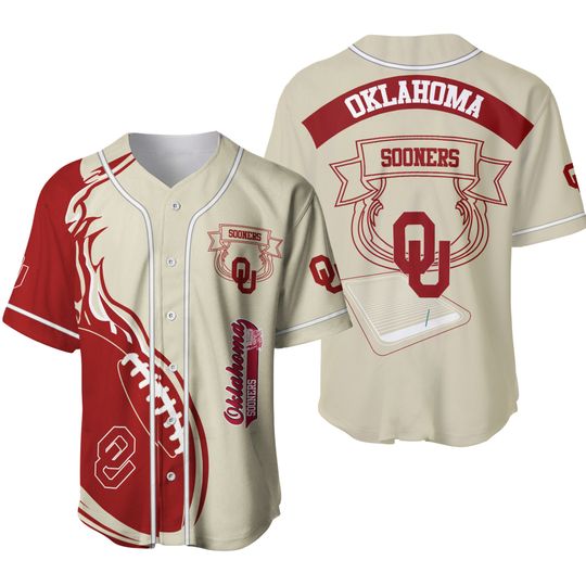 Oklahoma Sooners Flaming Ball Football Fan Baseball Jersey