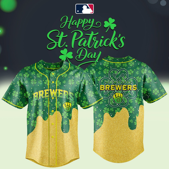 Milwaukee Brewers St. Patrick’s Day Jersey – Lucky Gold Drip Edition