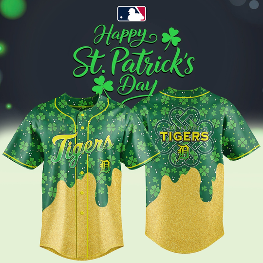Detroit Tigers St. Patrick’s Day Jersey – Lucky Gold Drip Edition