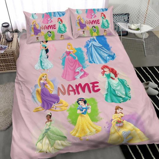 Custom Watercolor Disney Princess Bedding Set, Baby Bedding Set, Disney Princess Birthday Girl, WDW Disneyland Gift