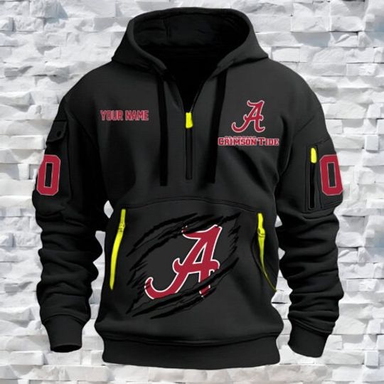 Discover Albm Crimson Tide – Custom Name and Number Quarter Zip Hoodie