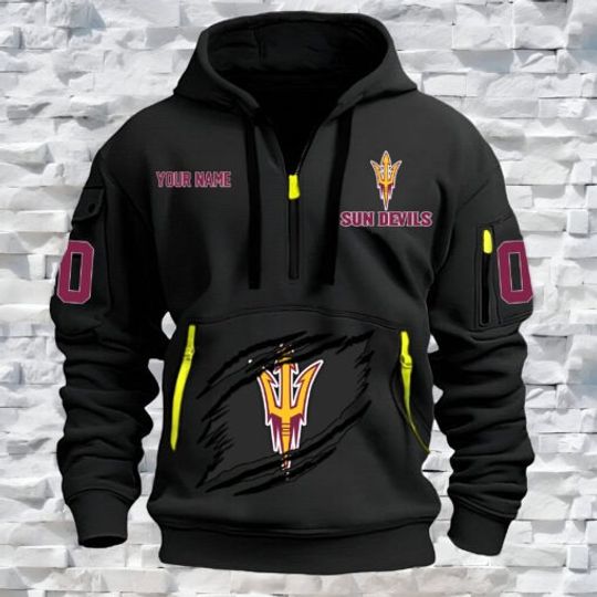 Discover Arizonna State Sun Devills – Custom Name and Number Quarter Zip Hoodie