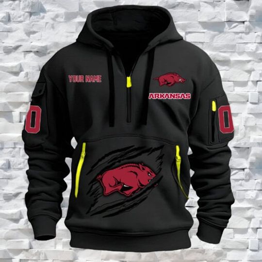 Discover Arkansas Razorbacks – Custom Name and Number Quarter Zip Hoodie