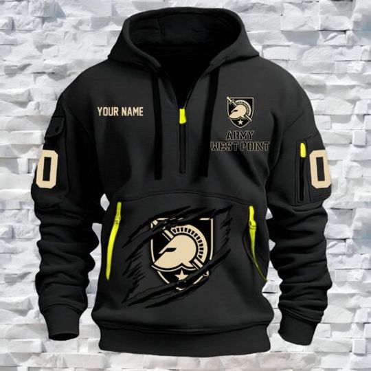 Discover Army Black Knights – Custom Name and Number Quarter Zip Hoodie