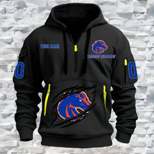 Boise State Broncos – Custom Name and Number Quarter Zip Hoodie