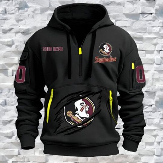 Florida State Seminoles – Custom Name and Number Quarter Zip Hoodie