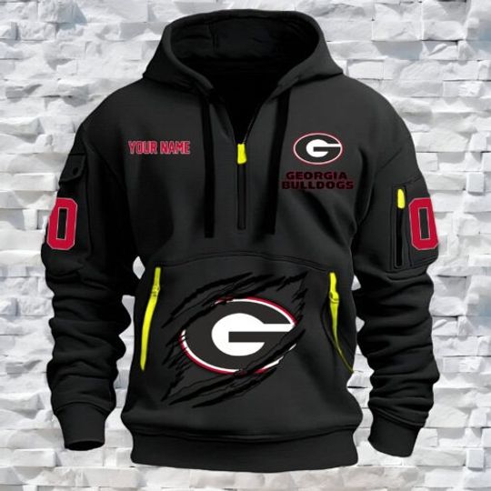 Discover GA bulldogs – Custom Name and Number Quarter Zip Hoodie