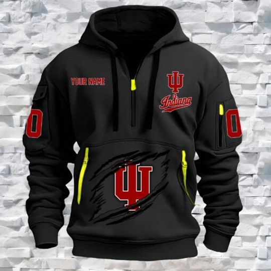 Discover Indiana Hoosiers – Custom Name and Number Quarter Zip Hoodie
