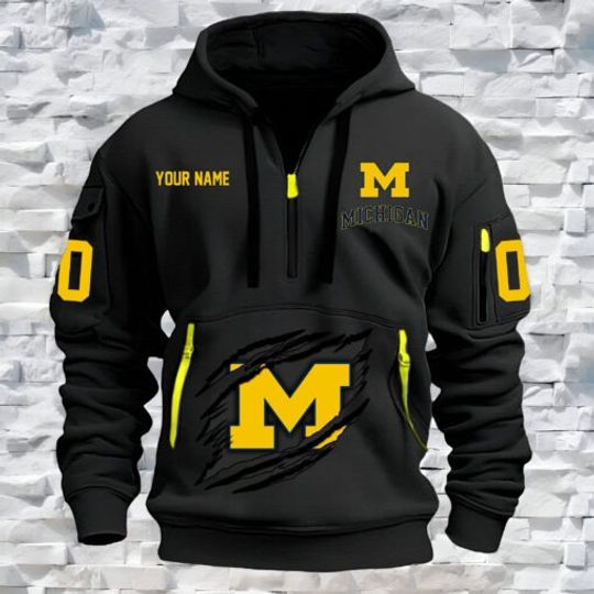 Michigan Wolverines – Custom Name and Number Quarter Zip Hoodie
